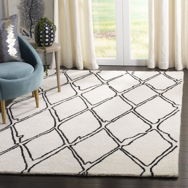 Union Rustic Samaira Geometric Handmade Tufted Wool Ivory/Black Area